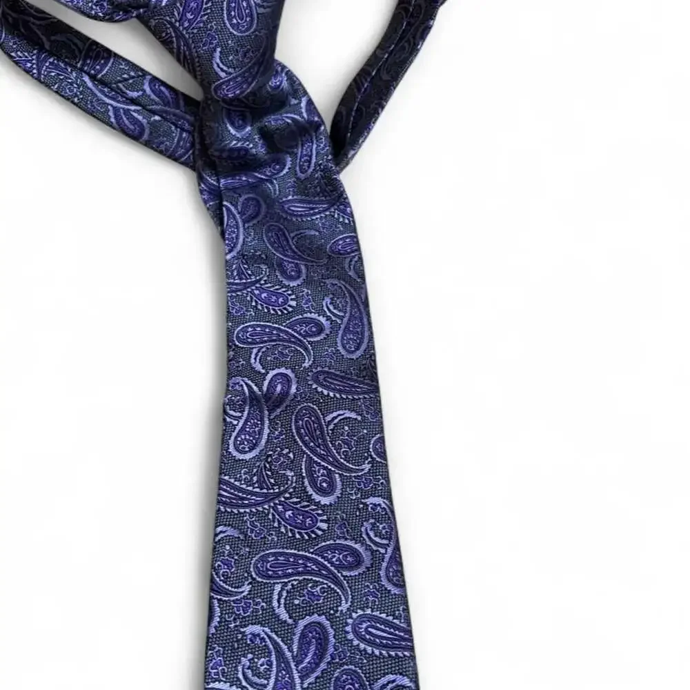 Pronto Uomo Platinum Purple and Gray Paisley Silk Blend Tie